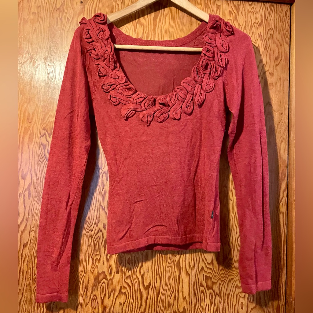 Nwot Art (Arteliers Rare Toggery) Burnt Orange Blouse W/Embellished Neckline